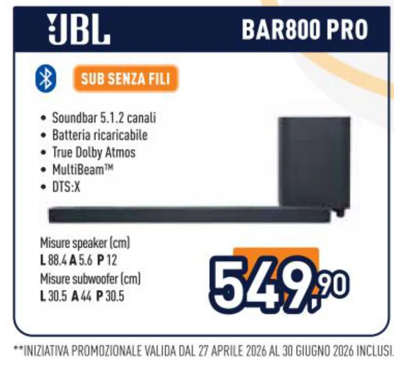 Soundbar JBL Bar 800 Pro con subwoofer wireless