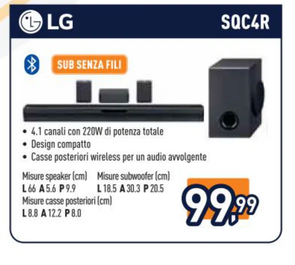 Home theatre LG SQC4R con subwoofer e casse posteriori wireless