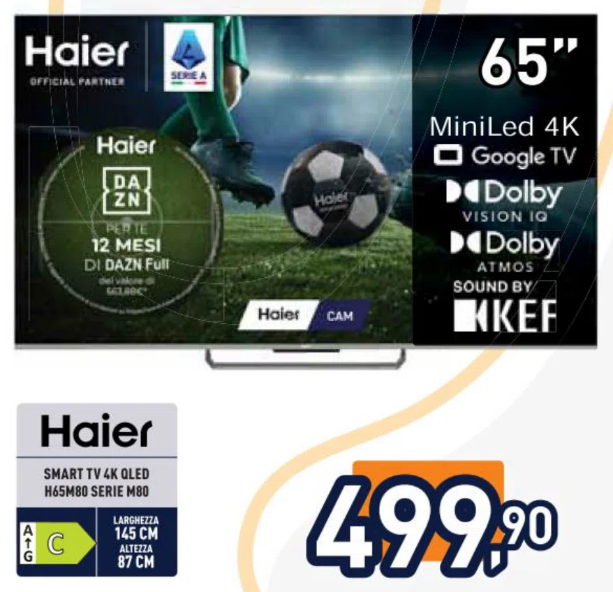 Smart TV 4K QLED Haier H65M80 Serie M80 65 pollici