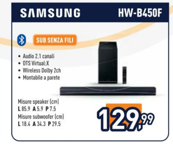 Soundbar Samsung HW-B450F con subwoofer wireless