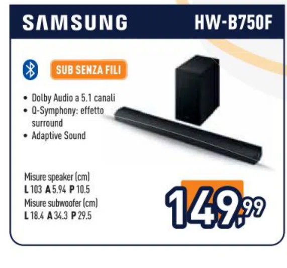 Soundbar Samsung HW-B750F con subwoofer wireless