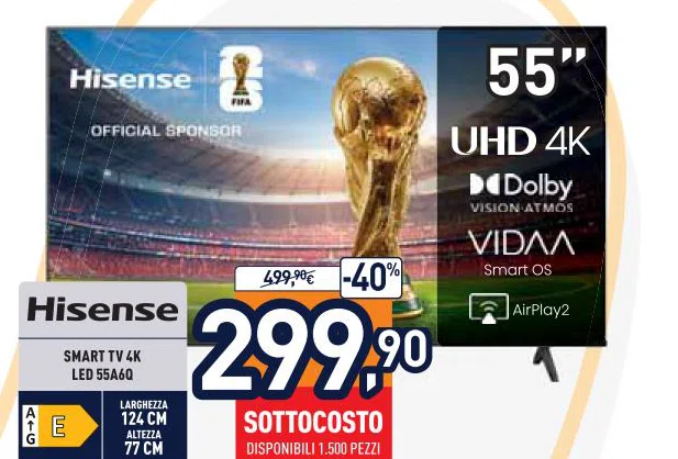 Hisense SMART TV4K LED55A60 DISPONIBILI1.500PEZZI