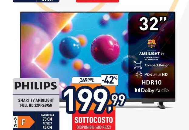 Philips SMARTTVAMBILIGHT FULLHD32PFS6950 DISPONIBILI600PEZZI