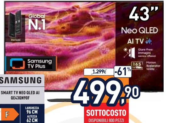 Samsung SMARTTVNEOQLEDAI QE43QN90F DISPONIBILI800PEZZI