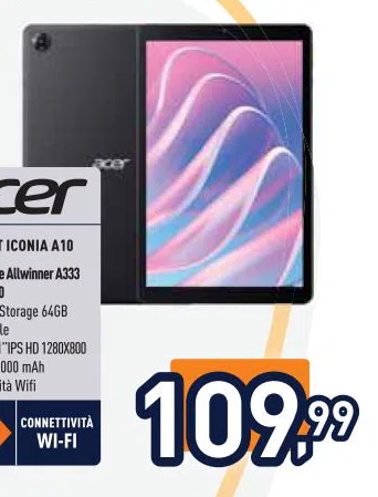 Acer TABLETICONIAA10 RAM4GbStorage64GB Display10.1IPSHD1280X800