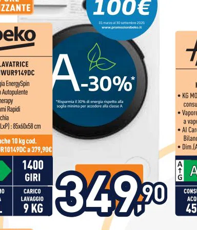 Beko LAVATRICE Disp.anche10kgcod. BMWUR10149DCa379.90C