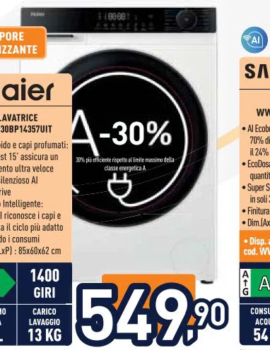 Haier LAVATRICE 30picieritaiesmdela Dim.AxLxP85x60x62cm