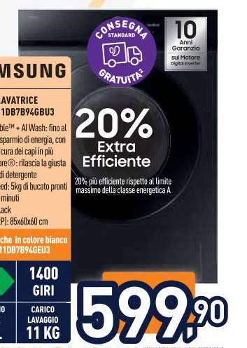 Samsung LAVATRICE Dim.AxLxP85x60x60cm Cod.WW11DB7B94GEU3