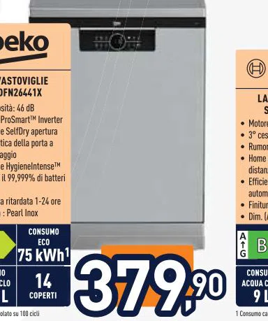 Beko LAVASTOVIGLIE 75kWh1 1Consumocalcolatesu100cicl