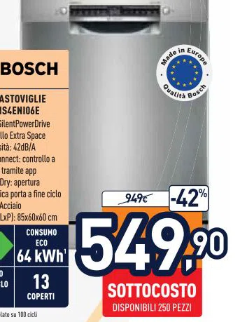 Bosch LAVASTOVIGLIE 64kWh DISPONIBILI250PEZZI