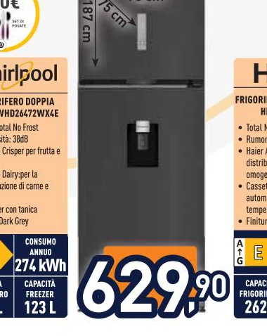 Whirlpool FRIGORIFERO PORTAWHD26472WX4E 274.kWh