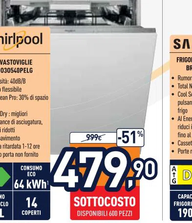 Whirlpool FRIGORIFERO 64kWh DISPONIBILI600PEZZI