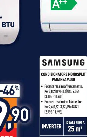 Samsung CONDIZIONATOREMONOSPLIT Kw282091-34/Btu9.554 Kw26082-337/Btu8.871