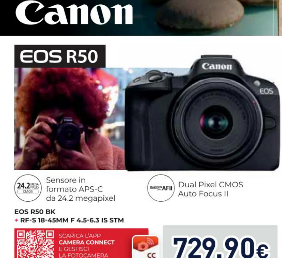 Fotocamera mirrorless Canon EOS R50 con RF-S 18-45 mm