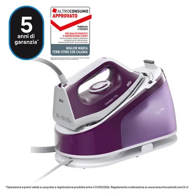 CareStyle 1 Pro - Ferro da stiro con caldaia, Piastra con tecnologia FreeGlide3D, 2200W, 1,7L, Viola (IS1514VI) - Braun