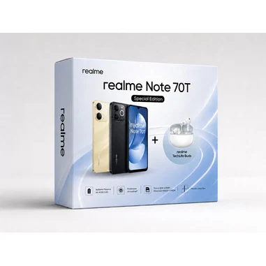 Note 70T smartphone 17,1 cm (6.74") Doppia SIM Android 15 4G USB tipo-C 4 GB 256 GB 6000 mAh Oro + TechLife Buds bianche - realme